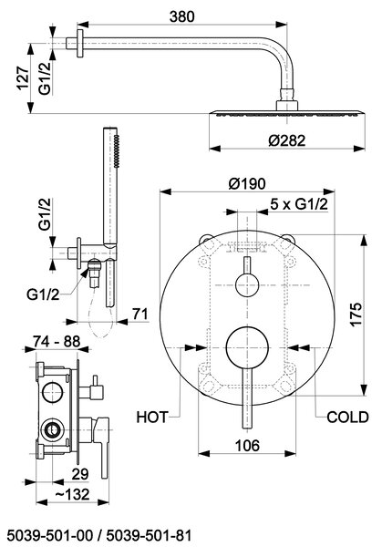 KFA Armatura Moza set de duș ascuns cu duș de ploaie auriu 5039-501-31