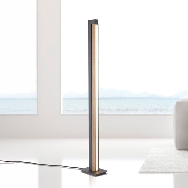 PURE Lampadar LED Lines, negru, lemn, telecomandă, 140 cm, reglabil, Lemn, Camera de zi / sufragerie, Lemn