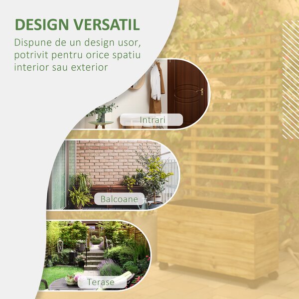 Outsunny Jardiniera inaltata verticala cu 4 roti si suport pentru plantele cataratoare, din lemn de brad, 76x30x155cm, alb | Aosom Romania