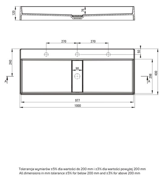 Deante Blur lavoar 100x40 cm dreptunghiular de blat antracit CQB_TU1S