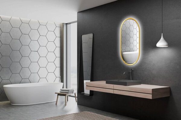Venti Oslo oglindă 50x90 cm oval cu iluminare auriu 5907722357007