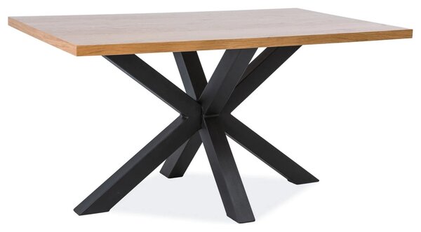 Masa CROSS, stejar/negru, furnir/metal, 180x90x75 cm