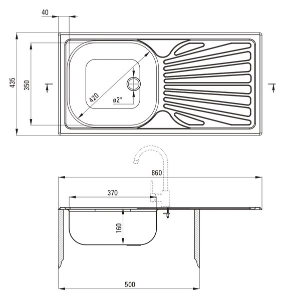 Deante Techno chiuveta din otel 86x43.5 cm oţel ZMU_011B