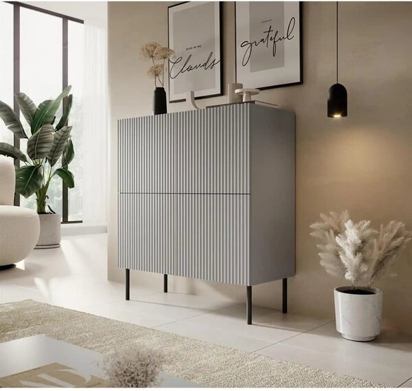 Comoda ASENSIO, gri mat/negru, PAL laminat, 100x42x110 cm
