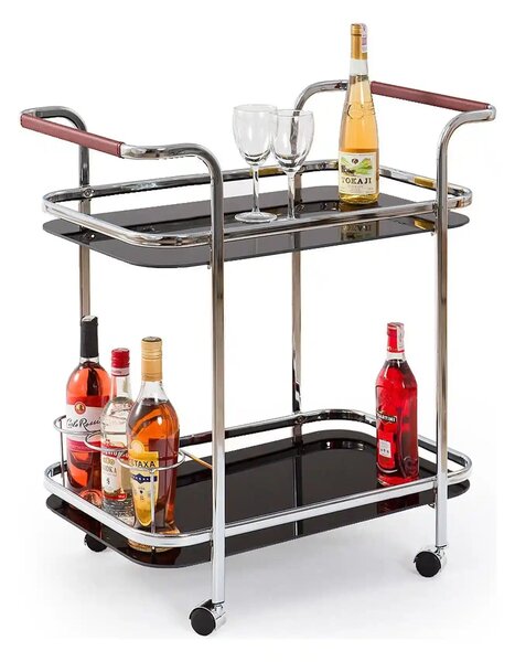 Carucior servire BAR7, negru/crom, sticla/otel, 69x42x74 cm