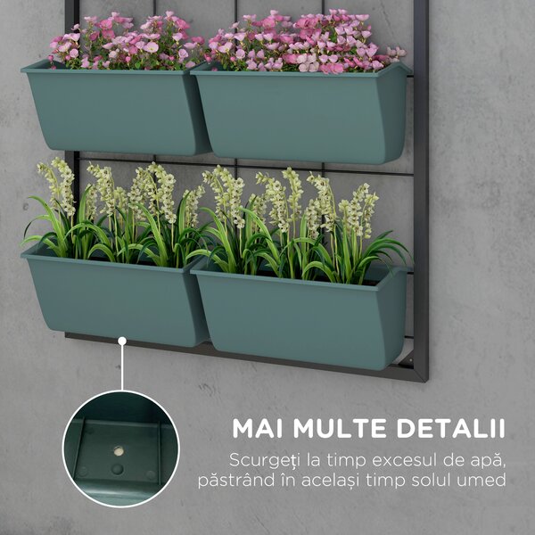 Outsunny Suport pentru Plante, 8 Ghivece Stivuibile, Rezistente la Intemperii, 52.5 x 14 x 90 cm, Gri + Negru | Aosom Romania