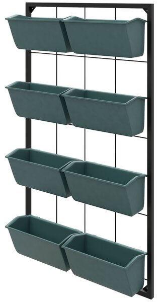 Outsunny Suport pentru Plante, 8 Ghivece Stivuibile, Rezistente la Intemperii, 52.5 x 14 x 90 cm, Gri + Negru | Aosom Romania