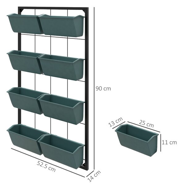 Outsunny Suport pentru Plante, 8 Ghivece Stivuibile, Rezistente la Intemperii, 52.5 x 14 x 90 cm, Gri + Negru | Aosom Romania
