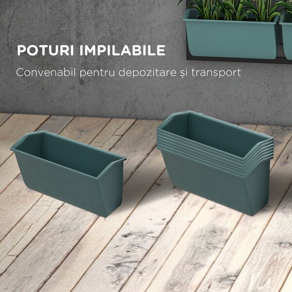 Outsunny Suport pentru Plante, 8 Ghivece Stivuibile, Rezistente la Intemperii, 52.5 x 14 x 90 cm, Gri + Negru | Aosom Romania