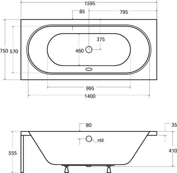 Besco Vitae cada dreptunghiulară 160x75 cm alb #WAV-160-PK