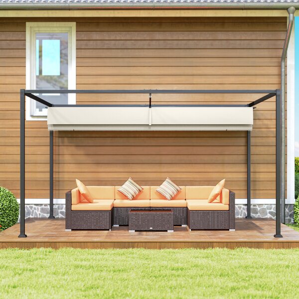 Outsunny Pergolă Gazebo 3x2 m cu Acoperiș Retractabil, Orificii de Drenaj, Țăruși și Șuruburi, Pergolă din Metal și Poliester pentru Exterior, Crem | Aosom Romania