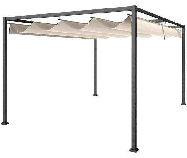 Outsunny Pergolă Gazebo 3x2 m cu Acoperiș Retractabil, Orificii de Drenaj, Țăruși și Șuruburi, Pergolă din Metal și Poliester pentru Exterior, Crem | Aosom Romania