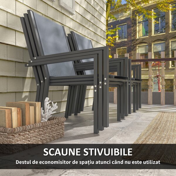 Outsunny Set de Grădină cu Masă și 6 Scaune Stivuibile, 7 Piese, Gri Deschis | Aosom Romania