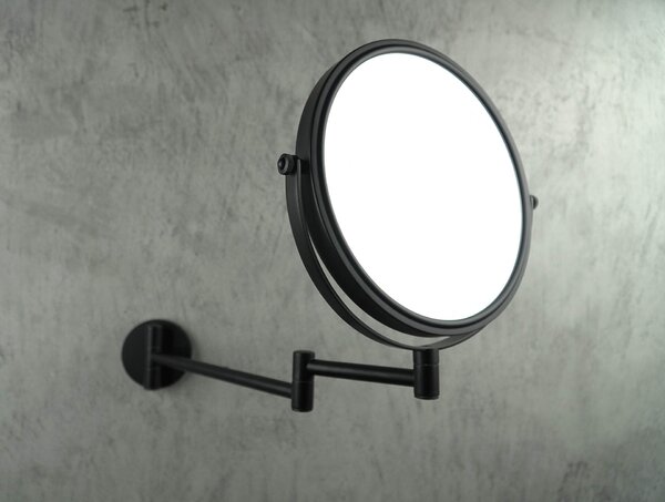 Deante Round, oglindă cosmetică pentru baie pe umăr (2x), mărire (3x), negru mat, DEA-ADR_N811