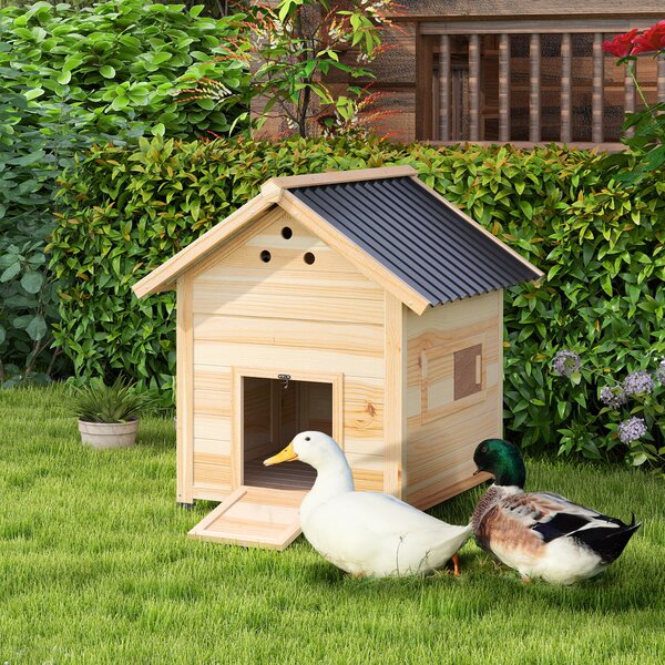 PawHut Căsuță pentru Rațe de Exterior, Adăpost pentru Rațe cu Rampă, Podea Detașabilă, Acoperiș Înclinat și Orificii de Ventilație, 78x90x92 cm, Lemn | Aosom Romania