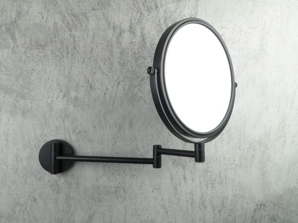 Deante Round, oglindă cosmetică pentru baie pe umăr (2x), mărire (3x), negru mat, DEA-ADR_N811