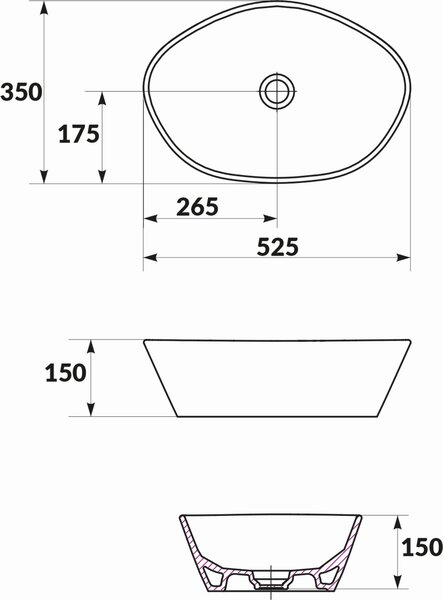 Cersanit City lavoar 52.5x35 cm ovale de blat alb luciu K35-046