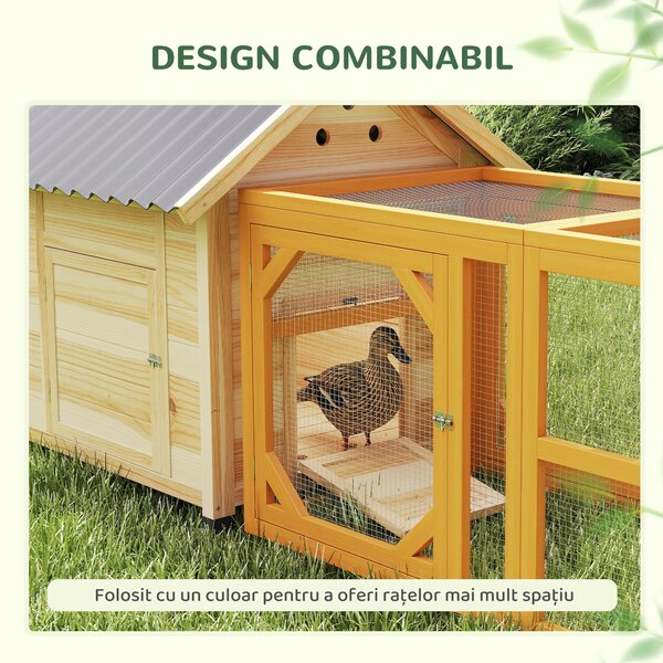PawHut Căsuță pentru Rațe de Exterior, Adăpost pentru Rațe cu Rampă, Podea Detașabilă, Acoperiș Înclinat și Orificii de Ventilație, 78x90x92 cm, Lemn | Aosom Romania