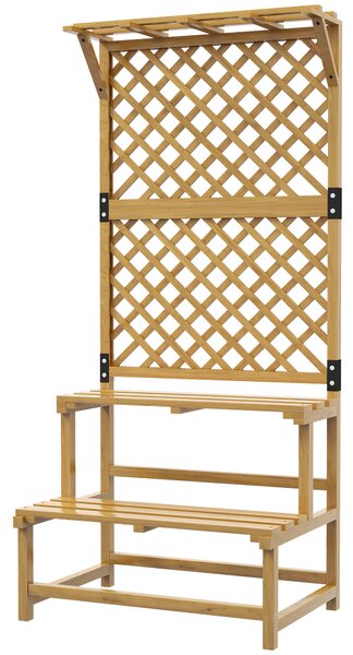 Outsunny Suport pentru plante, raft pentru flori, 2 niveluri, cu spalier și acoperiș, lemn de brad, 75x50x166cm, galben | Aosom Romania