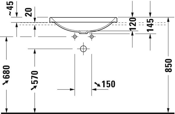 Duravit D-Neo lavoar 60x44 cm dreptunghiular încastrat alb luciu 0358600079