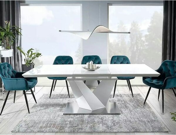 Scaun tapitat modern CHERRY, turcoaz/negru, stofa catifelata/metal, 57