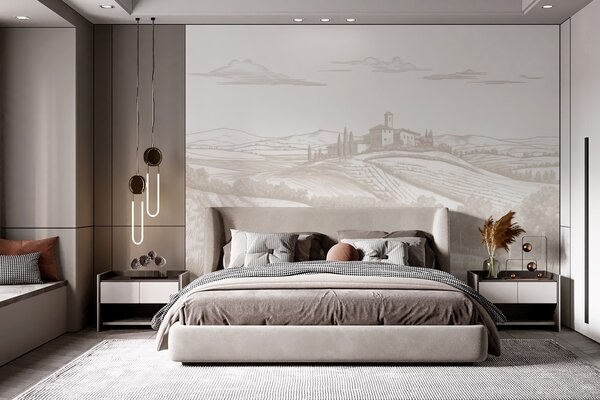 Tapet Toscana peisaje, Italia, podgorii, natura, castel vechi, culori bej, Fototapet Provence, w03349 : Uwalls.ro
