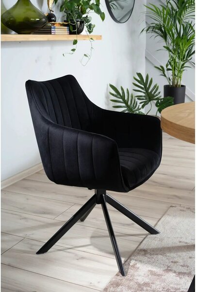 Scaun living rotativ AZALIA, negru, stofa catifelata/metal, 61x44x86 c