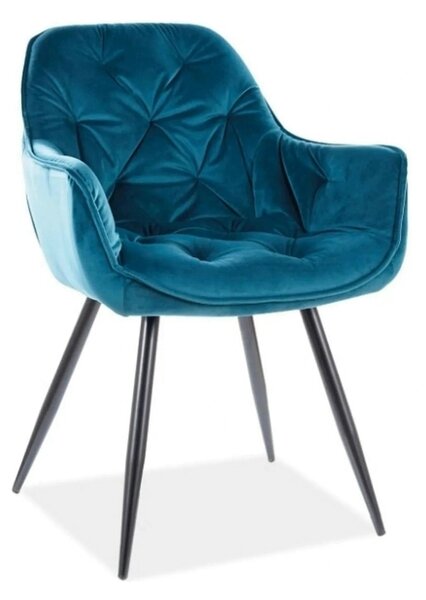 Scaun tapitat modern CHERRY, turcoaz/negru, stofa catifelata/metal, 57