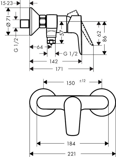 Hansgrohe Talis E baterie de duș perete crom 71760000