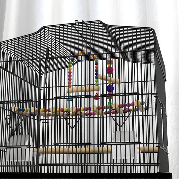 PawHut Colivie pentru pasari cu Stinghii, Leagan si boluri, Voliera din Metal si Plastic, 46.5x35.5x92 cm, Negru | Aosom Romania