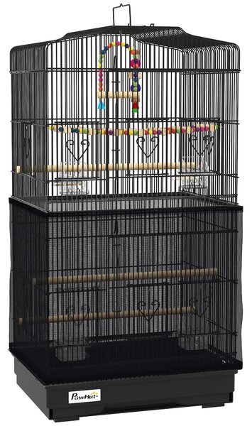 PawHut Colivie pentru pasari cu Stinghii, Leagan si boluri, Voliera din Metal si Plastic, 46.5x35.5x92 cm, Negru | Aosom Romania