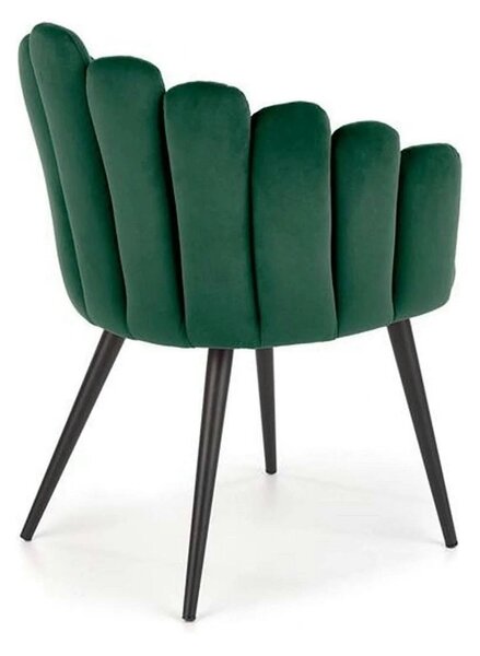 Scaun tapitat K410, verde/negru, stofa catifelata/metal, 65x62x85 cm