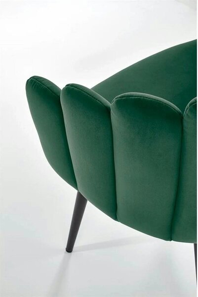 Scaun tapitat K410, verde/negru, stofa catifelata/metal, 65x62x85 cm