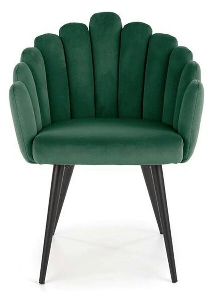 Scaun tapitat K410, verde/negru, stofa catifelata/metal, 65x62x85 cm