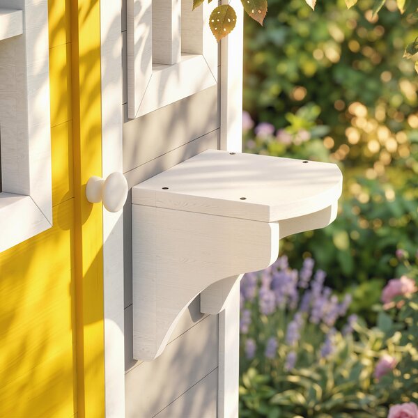 Outsunny Căsuță din Lemn pentru Copii 3-8 Ani, Căsuță de Grădină cu Ferestre, Acoperiș Înclinat, Ghivece și Jardiniere, Gri, Galben, Alb | Aosom Romania