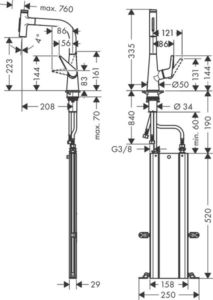 Hansgrohe Talis Select M51 baterie bucătărie pe picior crom 73868000