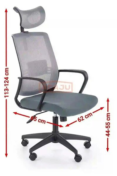 Scaun de birou ARSEN, gri/negru, stofa/plasa, 62x65x113/124 cm