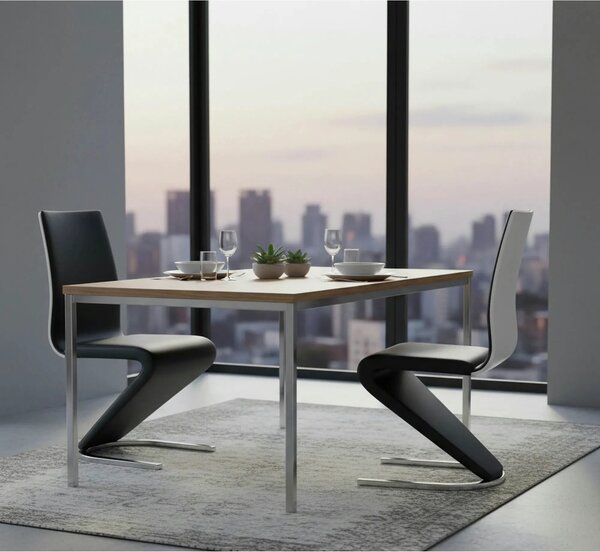 Scaun tapitat K194, negru/alb/crom, piele ecologica/metal, 45X58X99 CM
