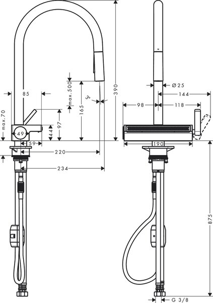 Hansgrohe Aquno Select M81 baterie bucătărie pe picior oţel inoxidabil 73837800