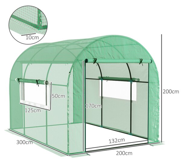 Outsunny Seră tip Tunel Walk-In 300 x 200 cm - Verde | Aosom Romania