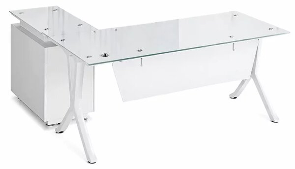Birou Evolution cu blat din sticla si dulap lateral fix - dimensiuni 1800*800*750 mm