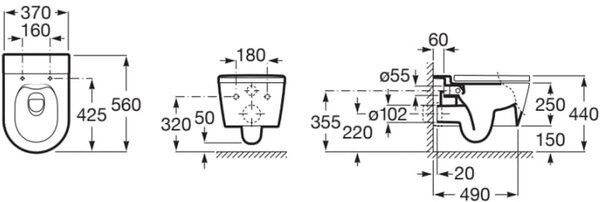 Roca Inspira vas wc agăţat fără margine alb mat A346527620