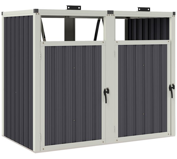 Outsunny Acoperitor pentru Tomberoane de Exterior cu 2 Compartimente, Capac Rabatabil 180°, din Oțel Galvanizat, pentru Grădină sau Patio, 146x81x122 cm, Gri Închis | Aosom Romania