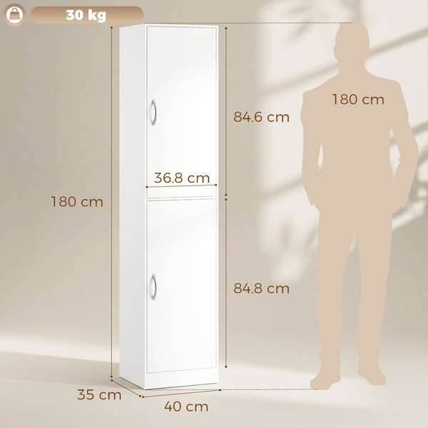 HOMCOM Bibliotecă Înaltă 180 cm, Raft Modern cu 5 Niveluri Reglabile, Mobilier Independent pentru Living, Dormitor, Birou, Alb | Aosom Romania
