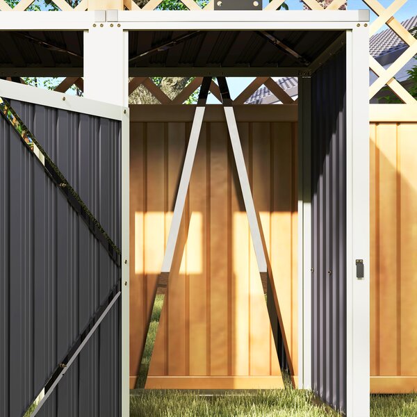 Outsunny Acoperitor pentru Tomberoane de Exterior cu 2 Compartimente, Capac Rabatabil 180°, din Oțel Galvanizat, pentru Grădină sau Patio, 146x81x122 cm, Gri Închis | Aosom Romania