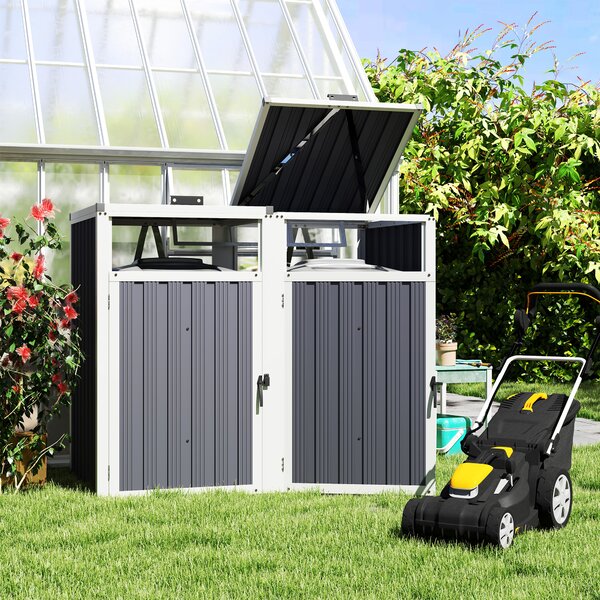 Outsunny Acoperitor pentru Tomberoane de Exterior cu 2 Compartimente, Capac Rabatabil 180°, din Oțel Galvanizat, pentru Grădină sau Patio, 146x81x122 cm, Gri Închis | Aosom Romania