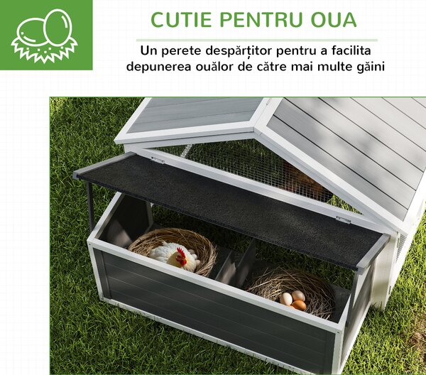 PawHut Coteț din Lemn pentru Găini cu Cuib și Acoperiș Rabatabil, pentru 4-8 Păsări | Aosom Romania