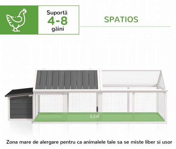 PawHut Coteț din Lemn pentru Găini cu Cuib și Acoperiș Rabatabil, pentru 4-8 Păsări | Aosom Romania