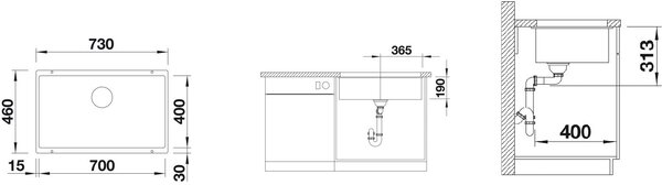 Blanco Subline 700-U Level chiuvetă din granit 70x40 cm alb 527173