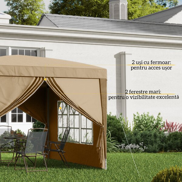 Foisor de gradina pliabil Outsunny din otel si tesatura Oxford cu funii si cuie incluse, 2,95x2,95x2,58 m, alb | Aosom Romania